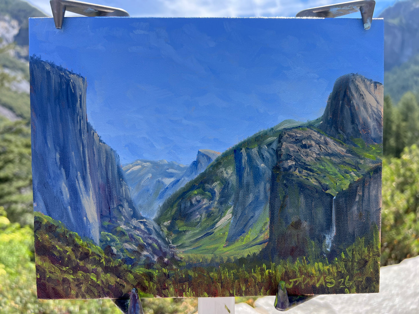Tunnel View at Noon – original 8x10 oil on canvas panel by Famous Jamas, painted en plein air at Yosemite in June 2026